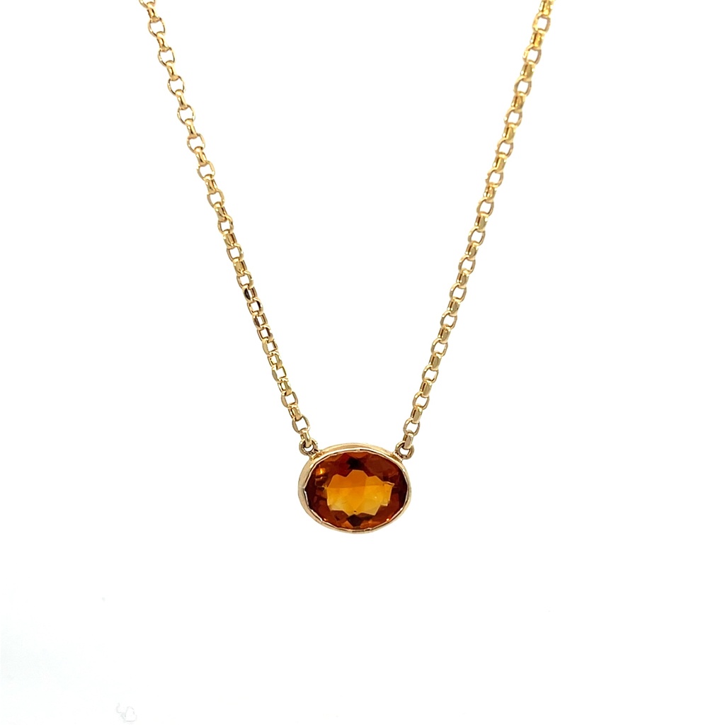 14Kt Yellow Gold Bezel Set Citrine Necklace 3.30ct 18"