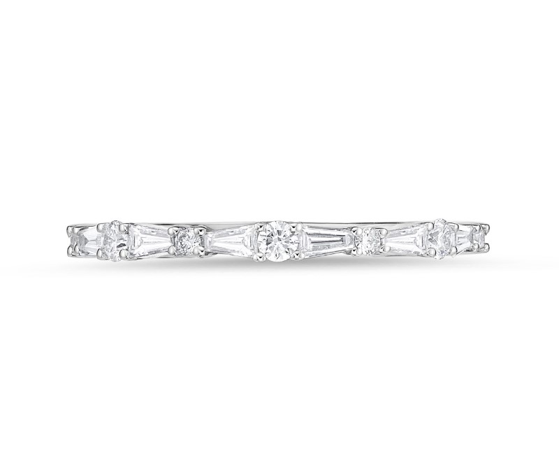 18Kt White Gold Stackable Band With (6) Baguette And (7) Round Diamonds Weighing 0.28cttw