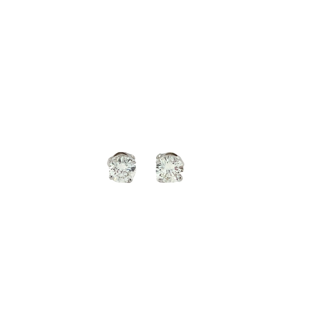 Round Brilliant Cut Diamond Studs 0.95cttw H-I/SI2 14Kt White Gold Basket Set Screwbacks