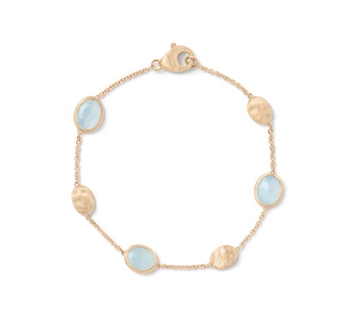 18Kt Yellow Gold Bracelet With Siviglia Beads And Aquamarine 7"