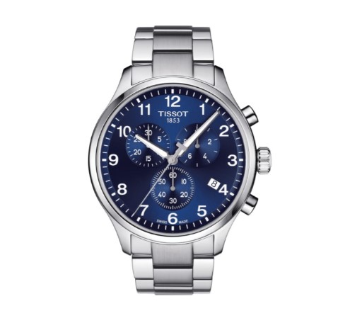 45mm Chrono Blue Dial Quartz Movement Watch With A Stainless Steel Strap