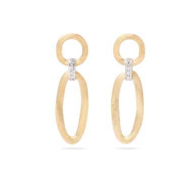 18Kt Two Toned Jaipur Link Drop Earrings With (8) Round Diamonds Weighing 0.07cttw