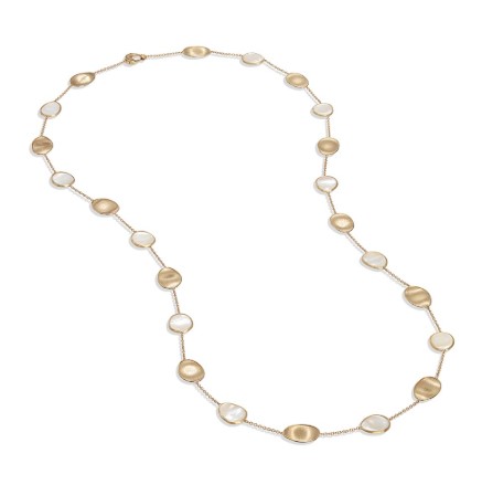 18Kt Yellow Gold Lunaria Mother Of Pearl Station Necklace 36"