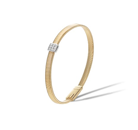18Kt Two Toned Masai Single Station Bracelet With (9) Round Diamonds Weighing 0.06cttw