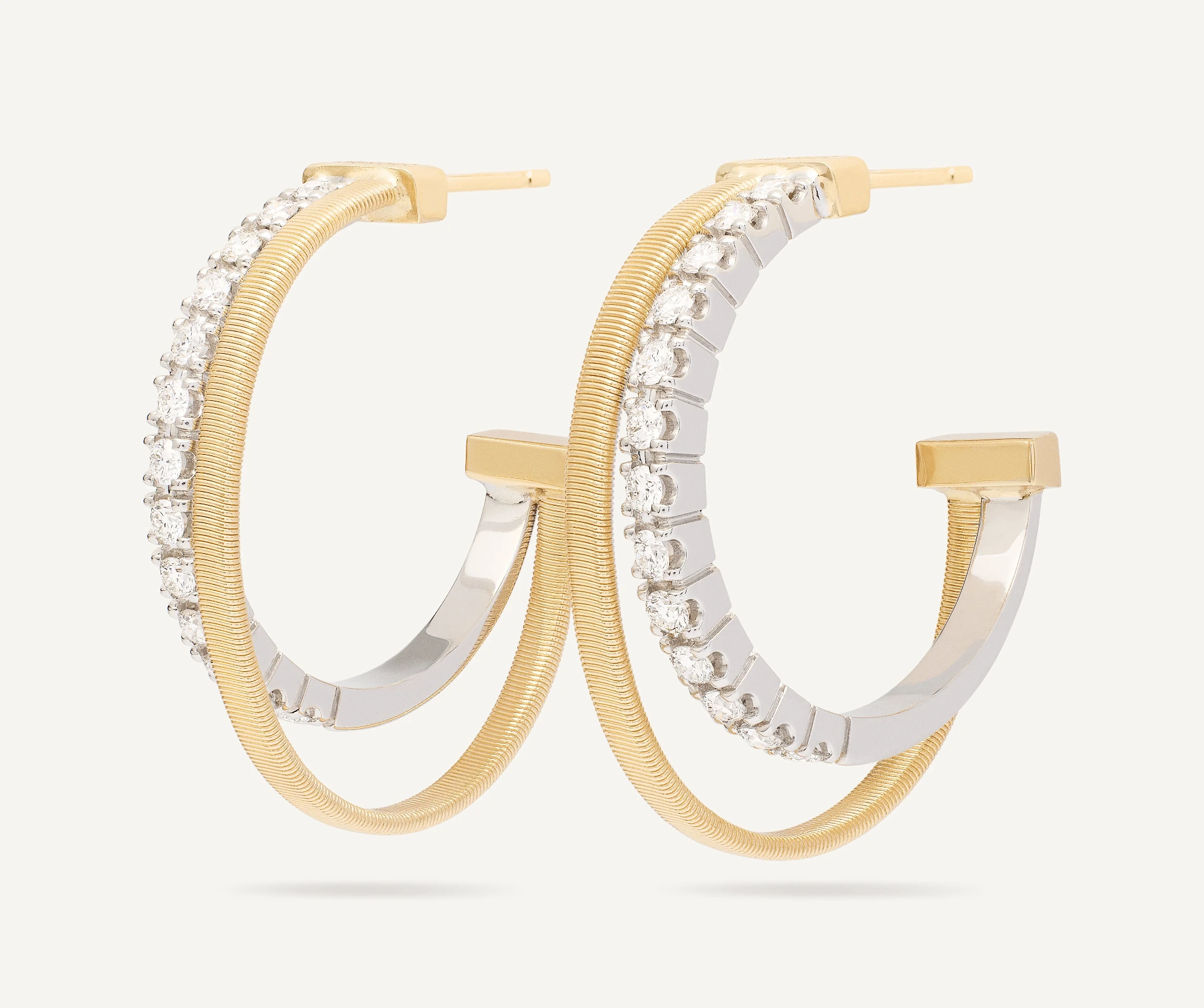 [OG412 B YW M5] 18Kt Two Toned Masai Double Strand Hoops With (26) Round Diamonds Weighing 0.65cttw