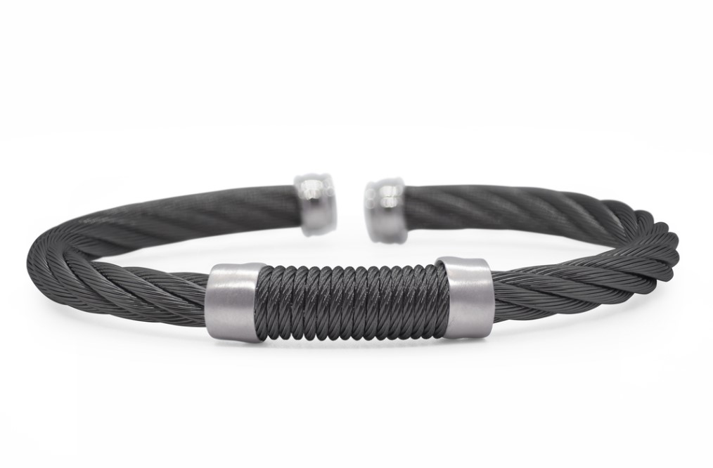 Stainless Steel Black Nautical Cable Wrapped Men's Bracelet Sz7