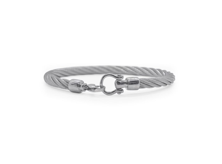 Stainless Steel Grey Nautical Cable Men's Twisted Hook Bracelet