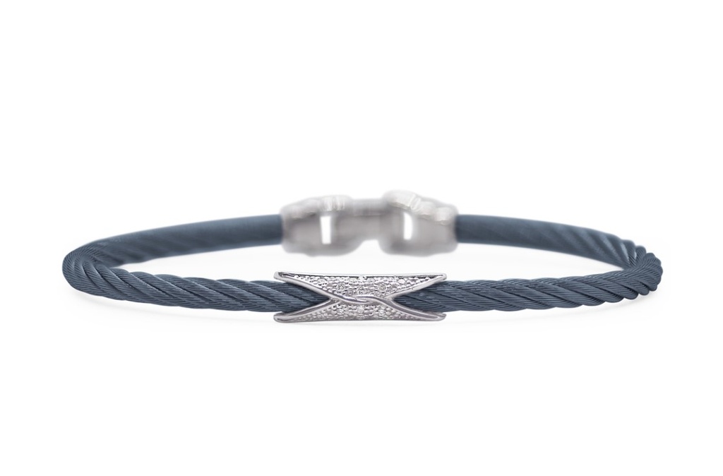 [04-28-3074-11] 18Kt White Gold Blueberry Nautical Cable Bracelet With Round Diamonds Weighing 0.07cttw