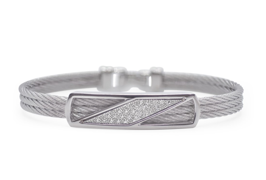 [04-32-1276-11] 18Kt White Gold Grey Nautical Cable Slanted Bracelet With Diamonds Weighing 0.13