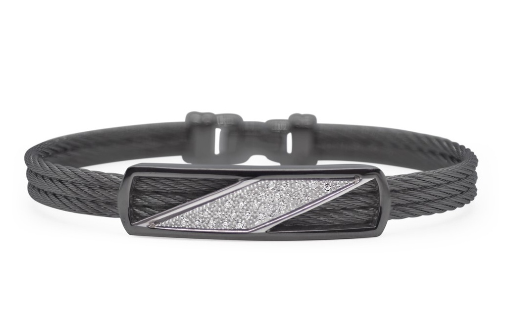 18Kt White Gold Black Nautical Cable Slanted Bracelet With Round Diamonds Weighing 0.13cttw