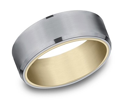 14Kt Yellow Gold And Tantalum 8mm Beveled Edge Satin Band Sz10.5