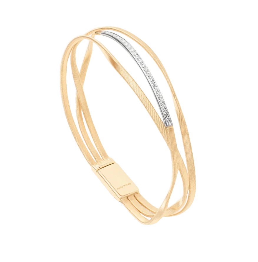 18Kt Two Toned Marrakech Three Strand Bracelet With (24) Round Diamonds Weighing 0.17cttw