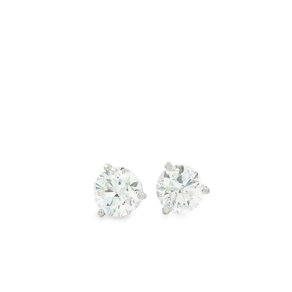 [S12293] Round Brilliant Cut Diamond Studs 2.42cttw J/SI2 GIA7502667641 GIA3505756394 14Kt White Martini Pushbacks