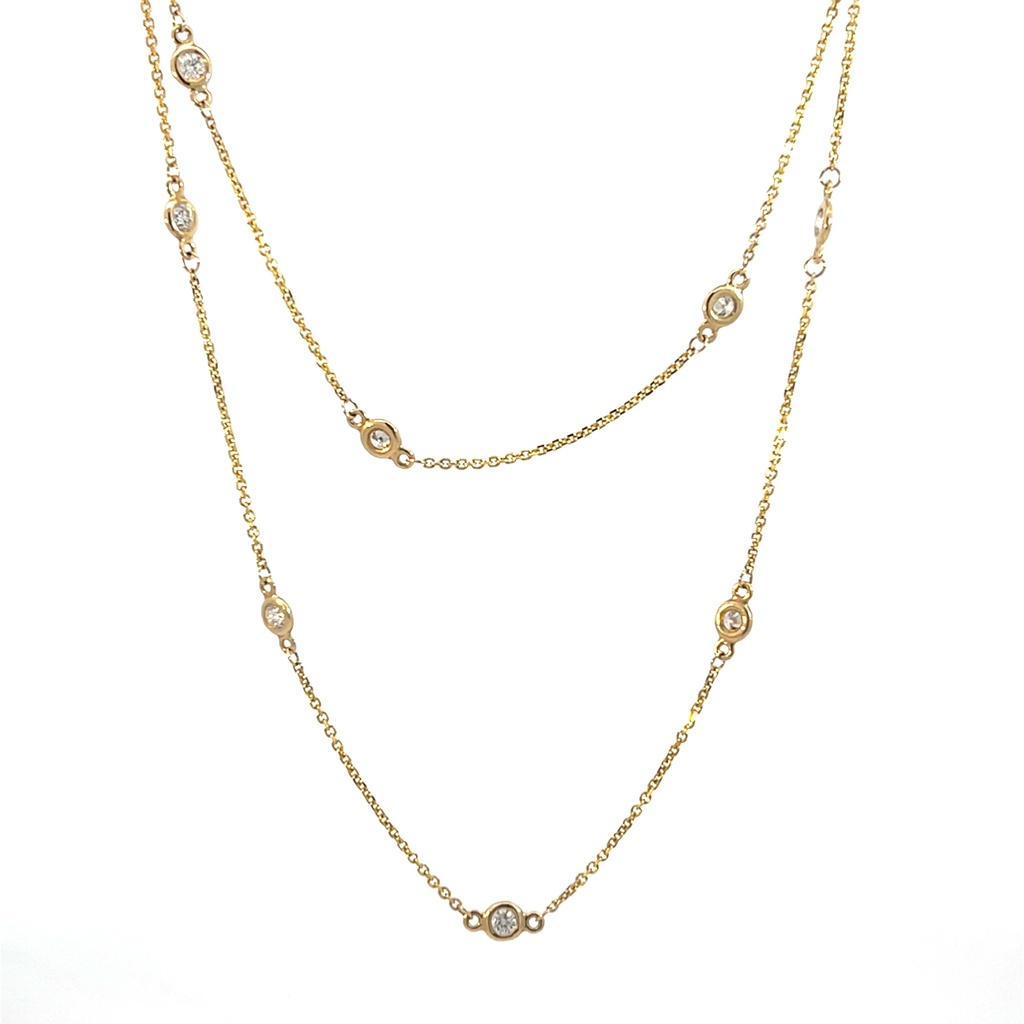 14Kt Yellow Gold Diamonds By The Inch Necklace With (24) Round Diamonds Weighing 1.38cttw