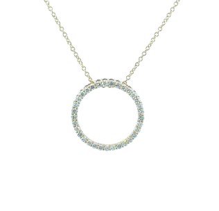 14Kt Yellow Gold Circle Pendant Necklace With (33) Round Diamonds Weighing 0.52cttw