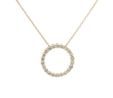 14Kt Yellow Gold Circle Pendant Necklace With (22) Round Diamonds Weighing 0.98cttw