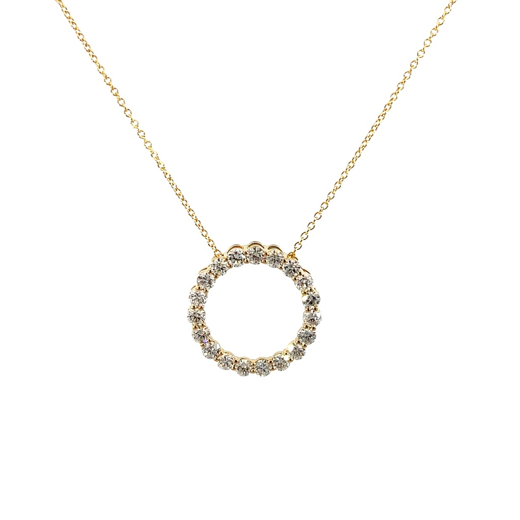 14Kt Yellow Gold Circle Necklace With (19) Round Diamonds Weighing 1.53cttw