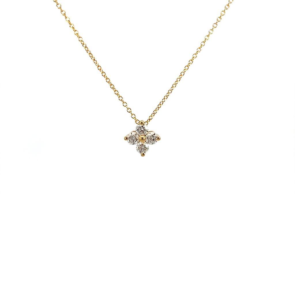 14Kt Yellow Gold Clover Cluster Pendant With (4) Round Diamonds Weighing 0.49cttw
