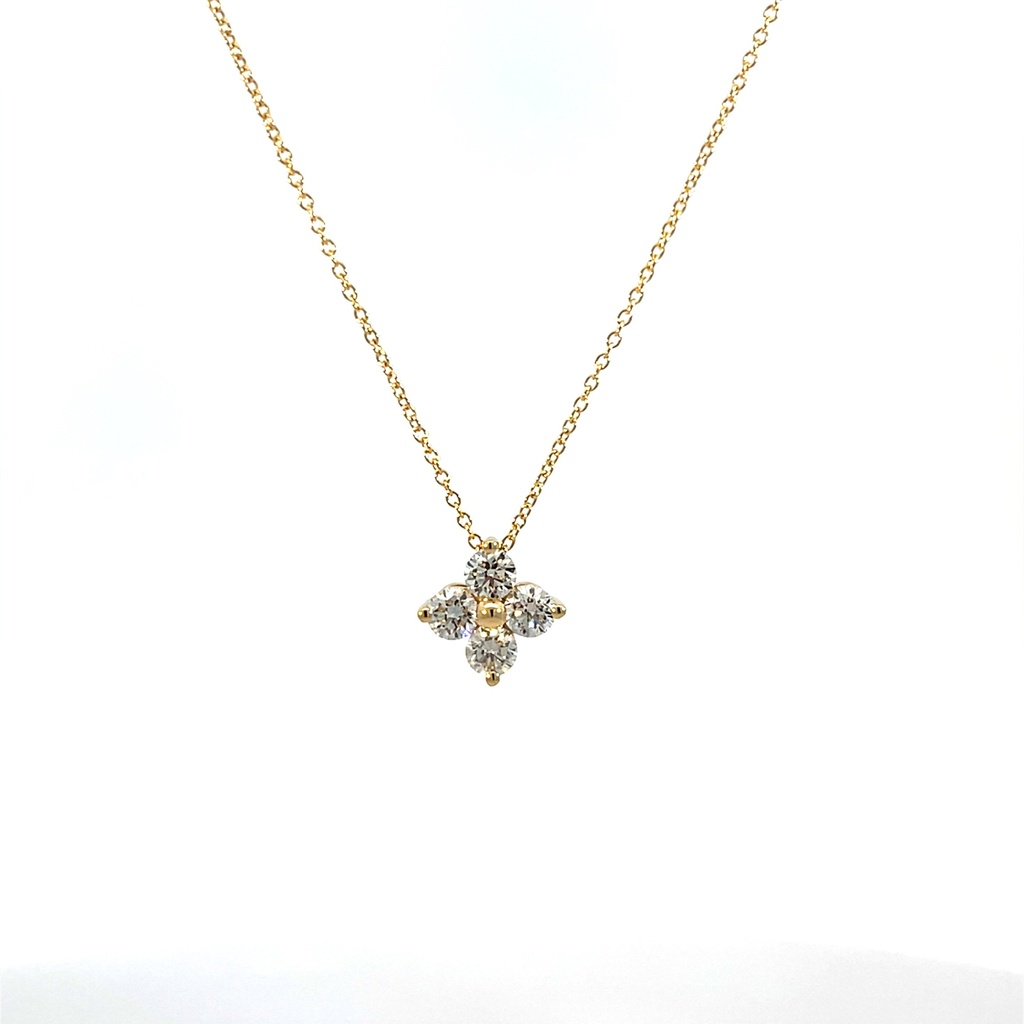 14Kt Yellow Gold Clover Pendant Necklace With (4) Round Diamonds Weighing 0.96cttw