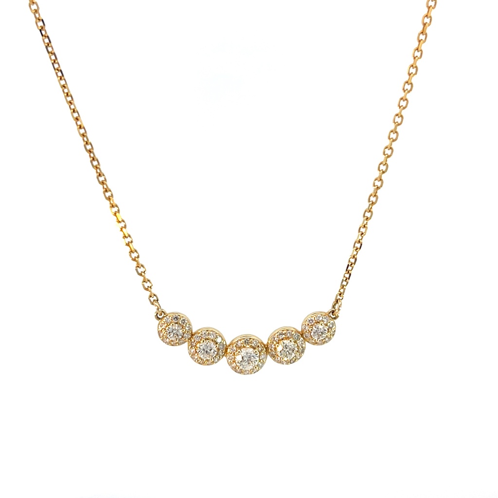 14Kt Yellow Gold Halo Smile Necklace With (61) Round Diamonds Weighing 0.90cttw