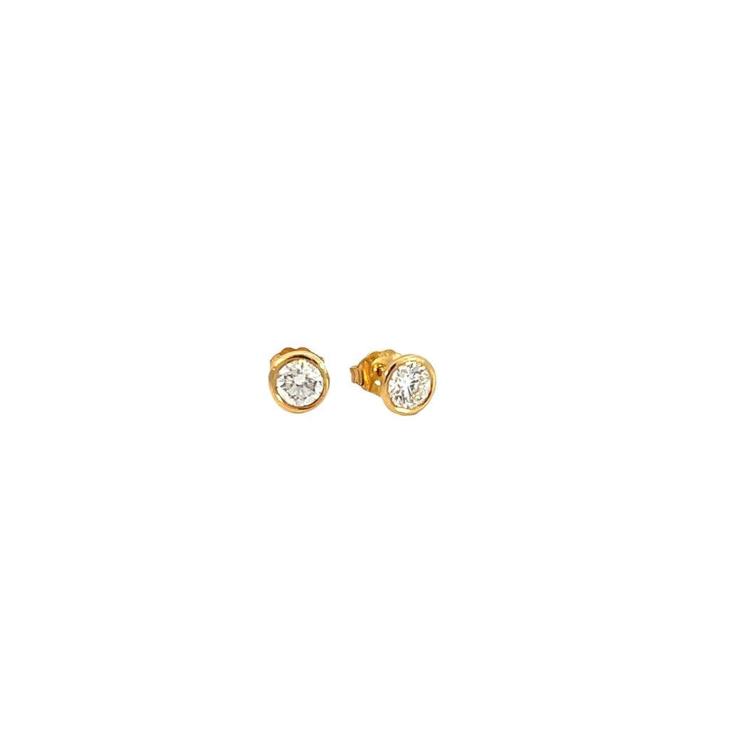 Round Brilliant Cut Diamond Studs 1.00cttw G/SI2 14Kt Yellow Gold Bezel Pushbacks