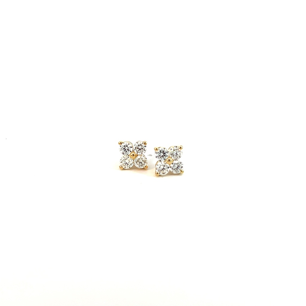 Clover Cluster Diamond Studs 1.47cttw 14Kt Yellow Gold Pushbacks