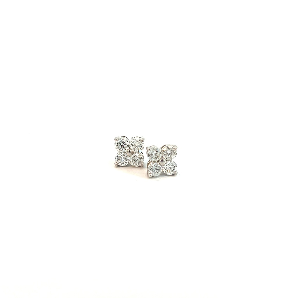 Clover Cluster Diamond Studs 2.00cttw 14Kt White Gold Pushbacks