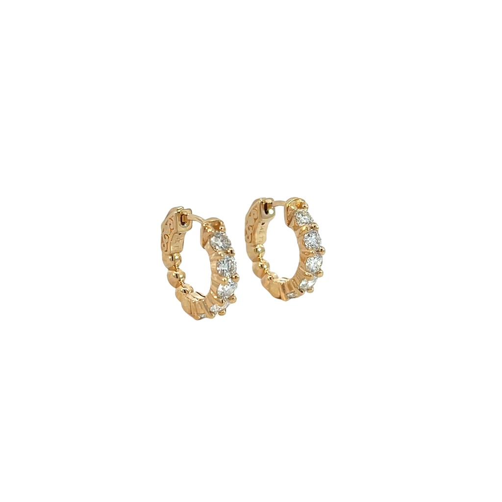 14Kt Yellow Gold Hoops With (10) Round Diamonds Weighing 1.50cttw