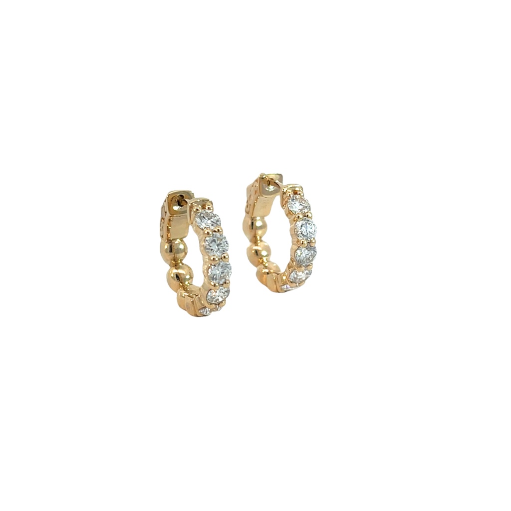 14Kt Yellow Gold Hoops With (10) Round Diamonds Weighing 2.02cttw