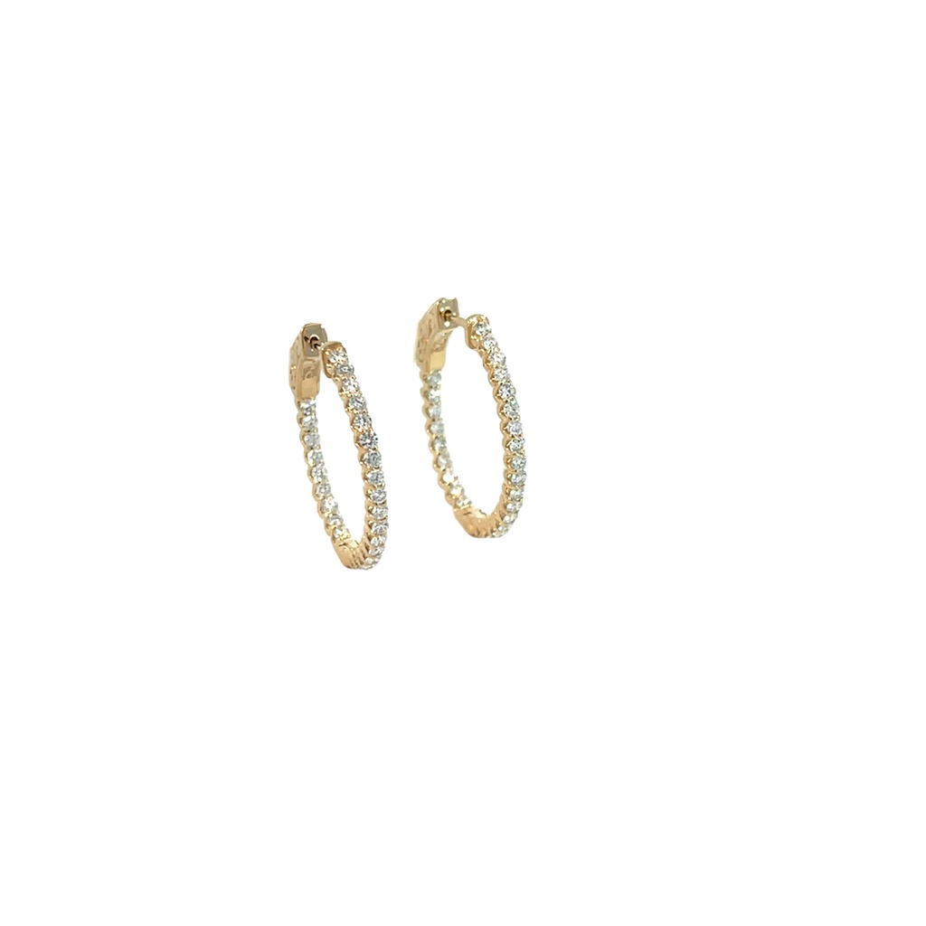 [E050-100-52-Y (ER106)] 14Kt Yellow Gold In/Out Hoops With (52) Round Diamonds Weighing 1.10cttw