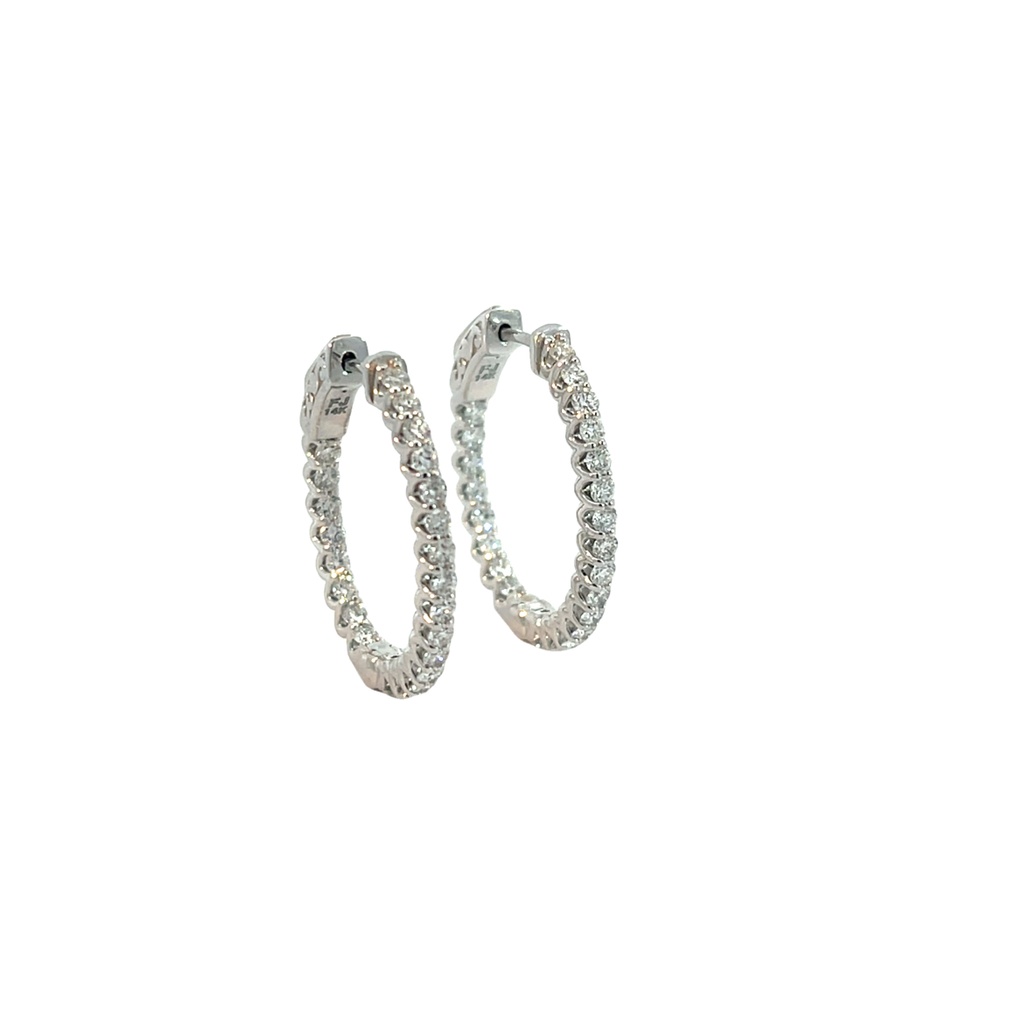 14Kt White Gold In/Out Hoops With (46) Round Diamonds Weighing 1.43cttw