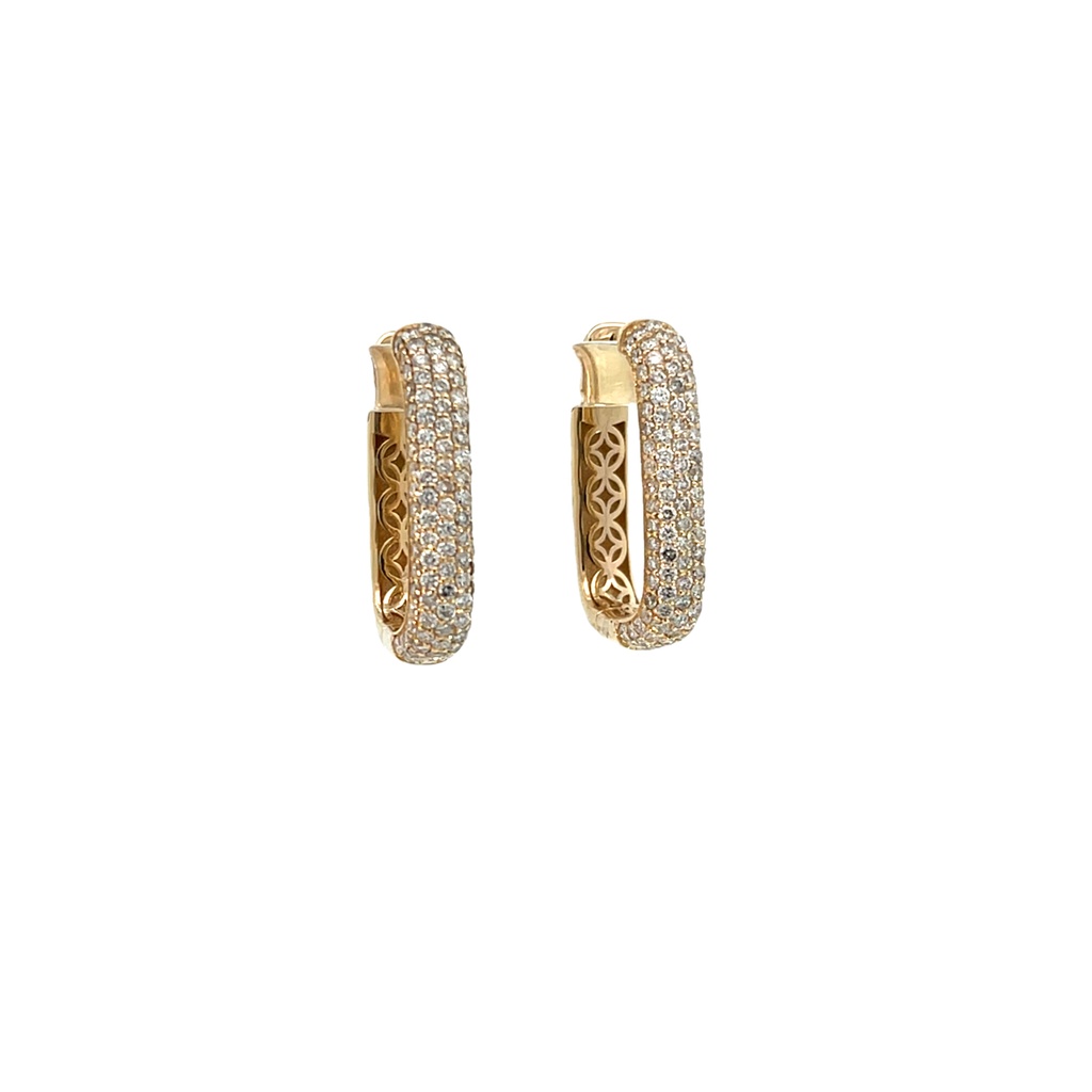 14Kt Yellow Gold Pave Rectangle Hoops With (198) Round Diamonds Weighing 2.05cttw