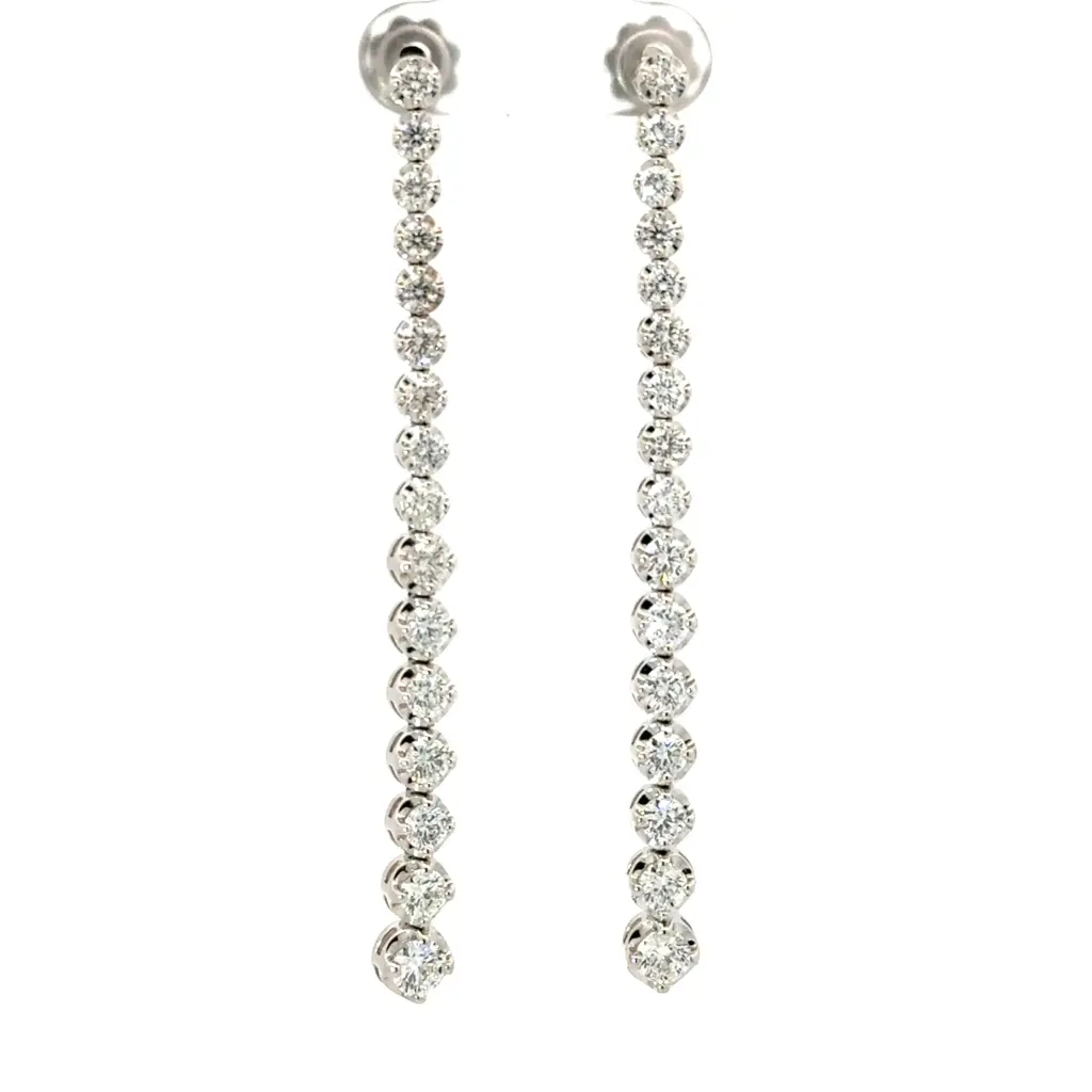 [E092-350-W (ER106)] 14Kt White Gold Graduated Drop Earrings With (32) Round Diamonds Weighing 3.48cttw