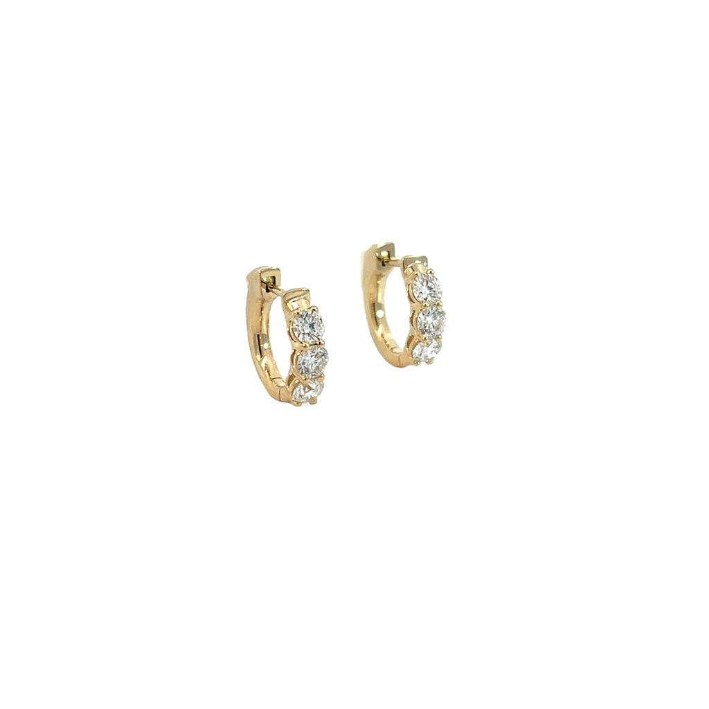 14Kt Yellow Gold Huggie Hoops With (6) Round Diamonds Weighing 1.01cttw
