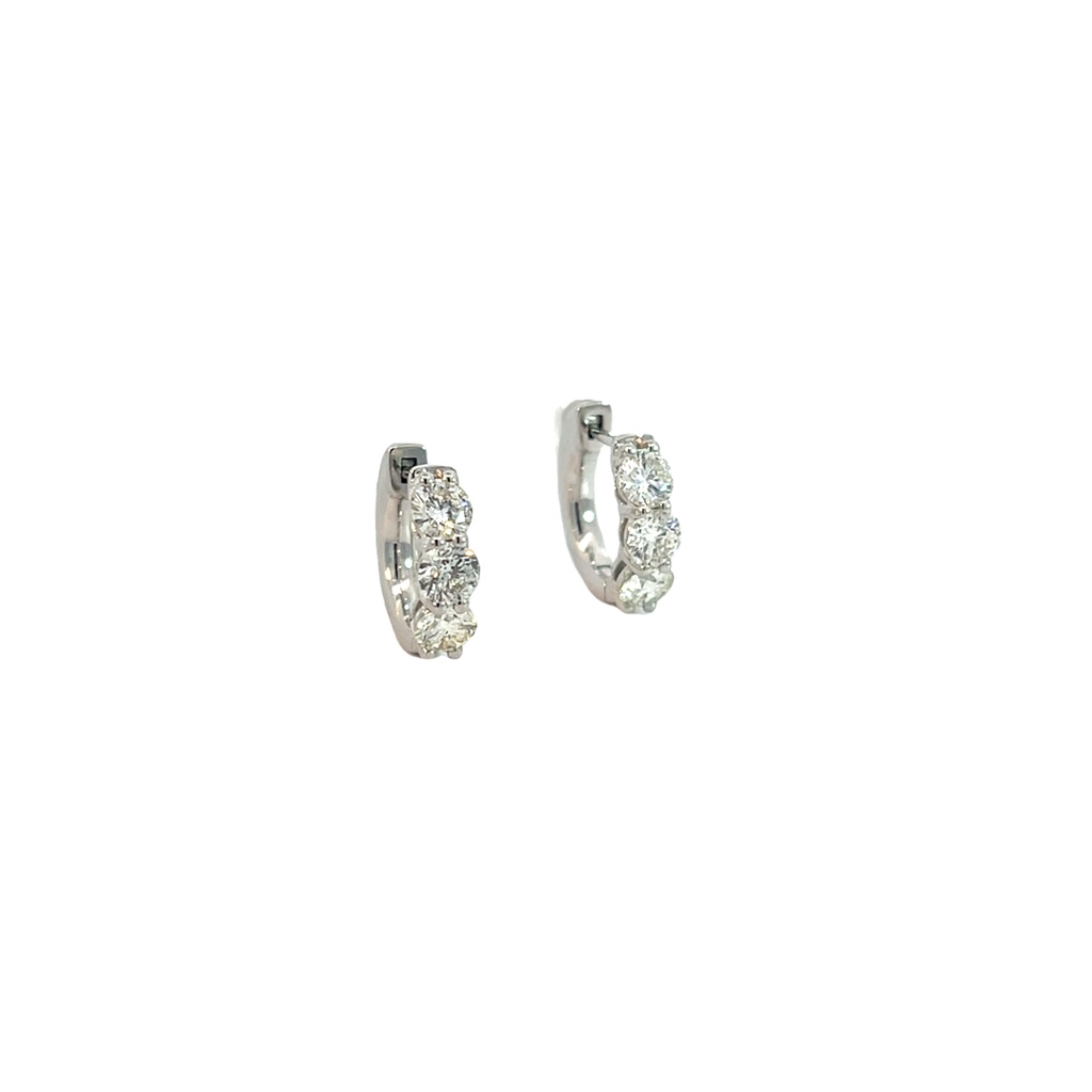 14Kt White Gold Huggie Hoops With (6) Round Diamonds Weighing 1.54cttw