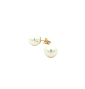 [9CPE] 14Kt Yellow Gold 9mm Cultured Pearl Stud Earrings