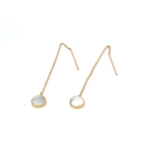 14Kt Yellow Gold Round Mother Of Pearl Threader Earrings