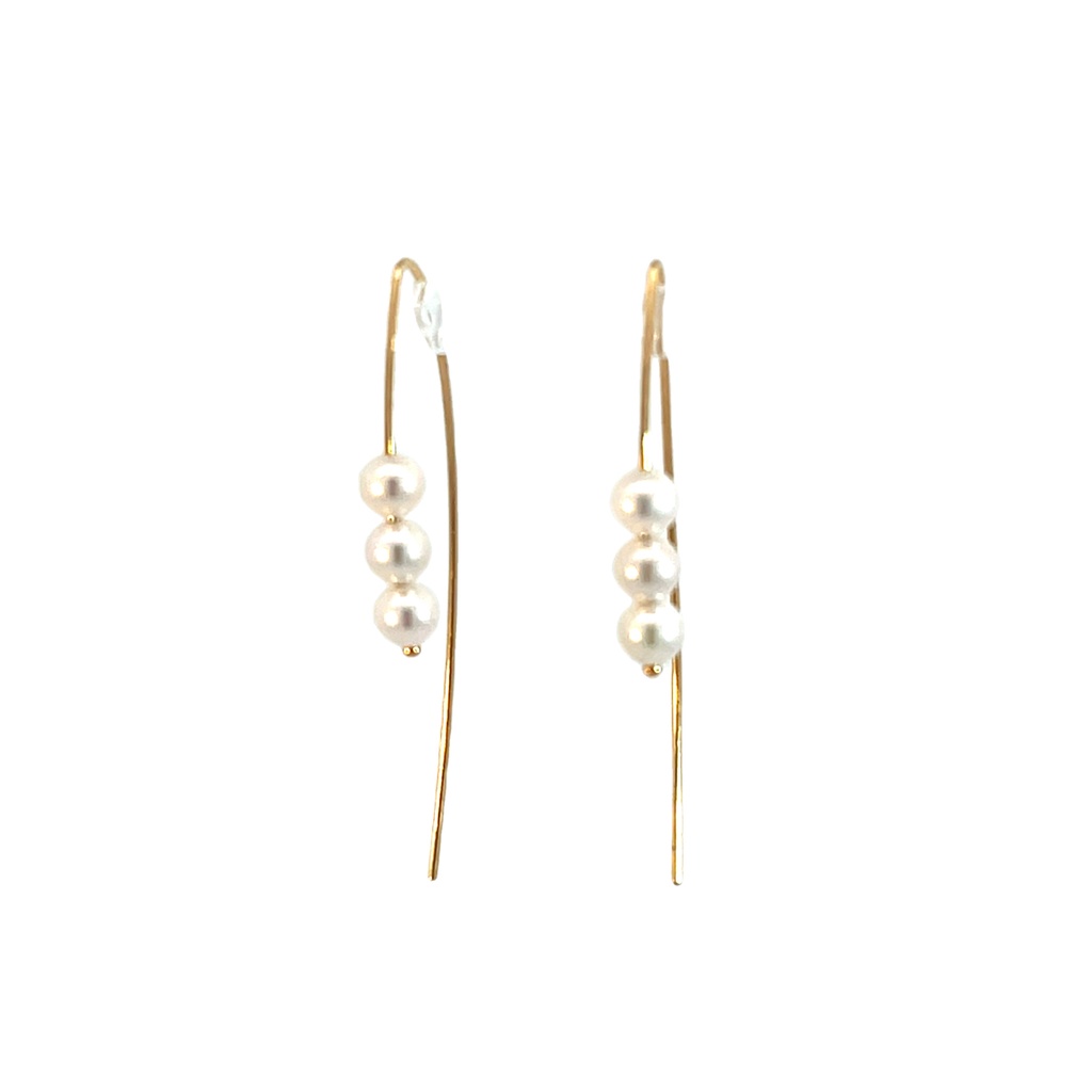14Kt Yellow Gold Threader Earrings With (6) 5x4.5mm Cultured Pearls
