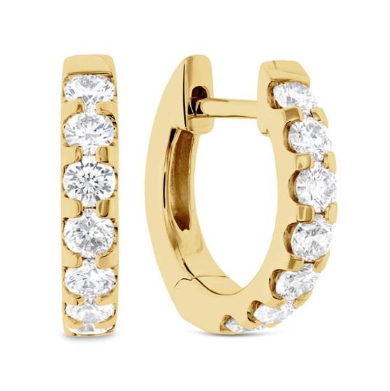 18Kt Yellow Gold Odessa Huggie Hoops With (14) Round Diamonds Weighing 0.51cttw