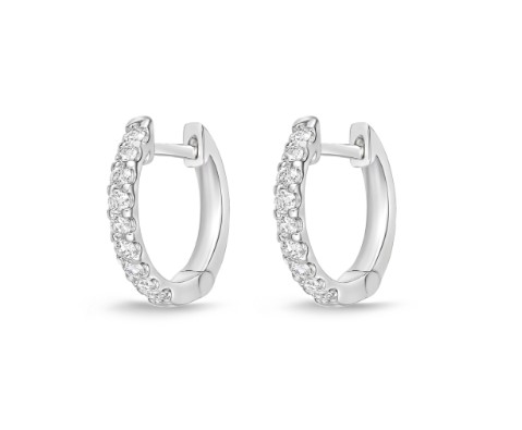 18Kt White Gold Odessa Huggie Hoops With (18) Round Diamonds Weighing 0.23cttw