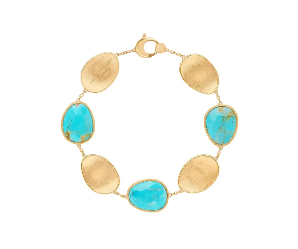 18Kt Yellow Gold Lunaria Mexican Turquoise Bracelet 7.25"