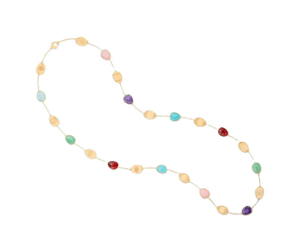 18Kt Yellow Gold Lunaria Mixed Gemstone Necklace 36"