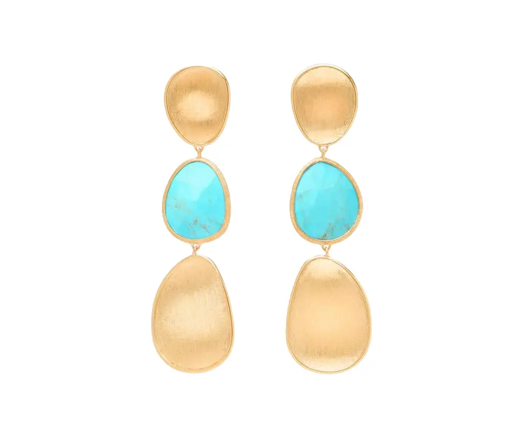 18Kt Yellow Gold Lunaria Drop Earrings With Mexican Turquoise