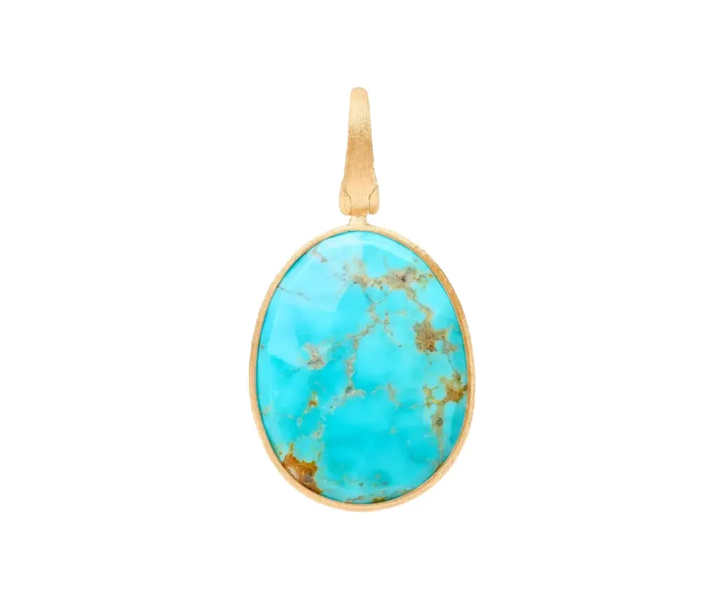 18Kt Yellow Gold Lunaria Pendant With Mexican Turquoise