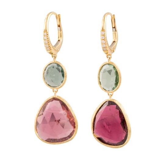 18Kt Yellow Gold Unico Tourmaline Earrings With (10) Round Diamonds Weighing 0.05cttw