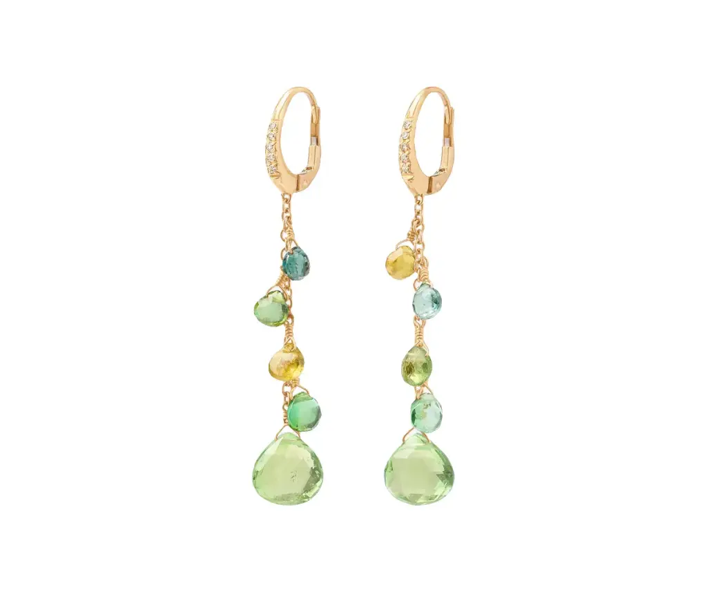 18Kt Yellow Gold Paradise Green Tourmaline Earrings With (10) Round Diamonds Weighing 0.05ct