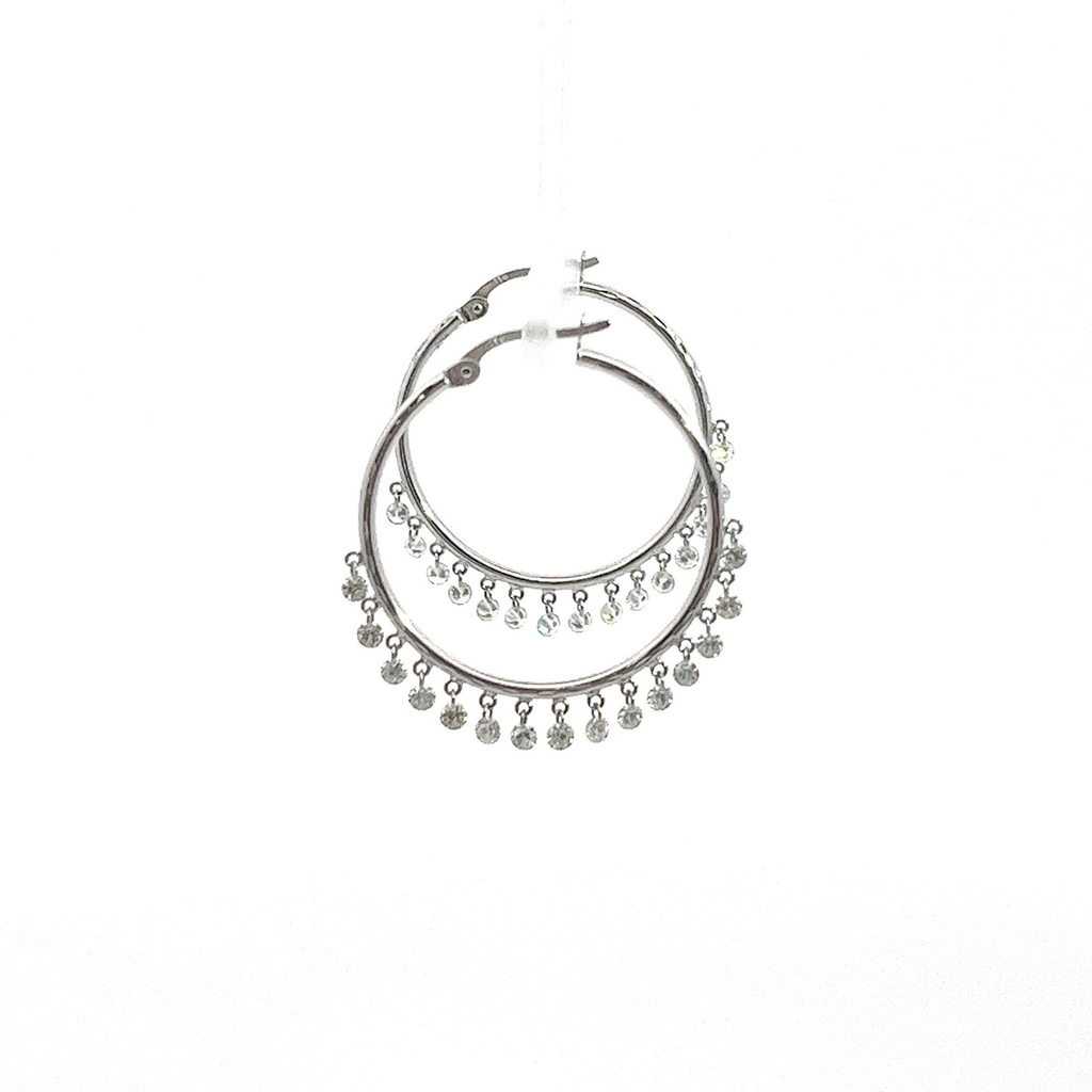 18Kt White Gold Dangle Hoops With (30) Round Diamonds Weighing 1.52cttw