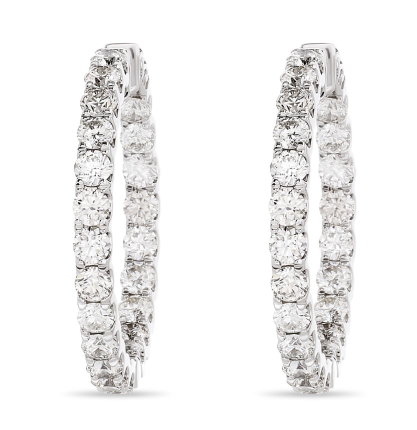 14Kt White Gold In/Out Hoops With (44) Round Diamonds Weighing 6.25cttw