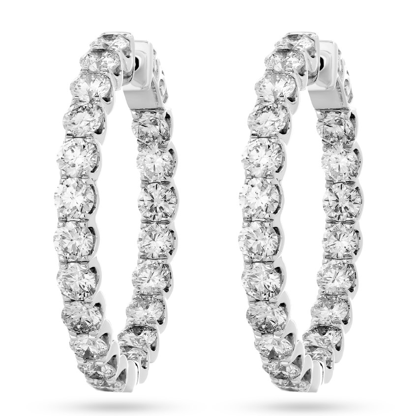 14Kt White Gold In/Out Hoops With (40) Round Diamonds Weighing 5.26cttw