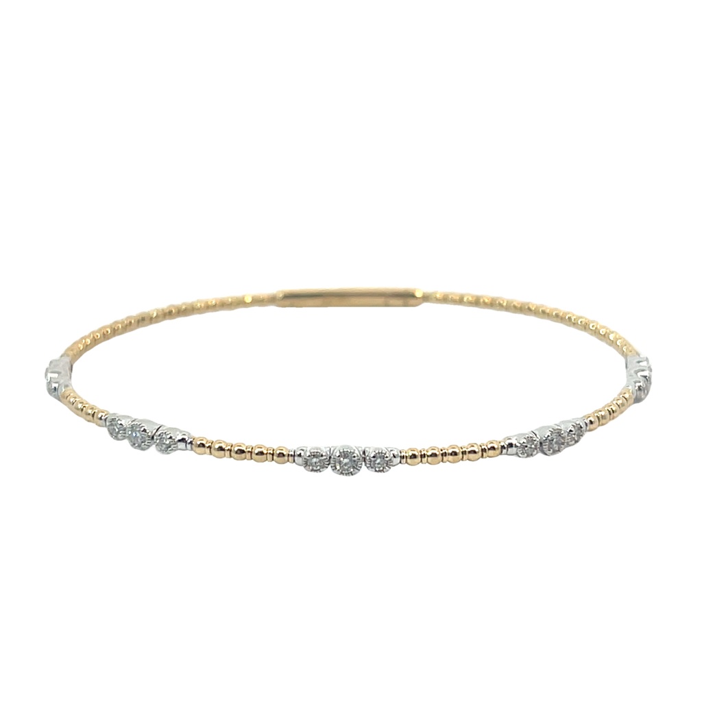 [BDD2503A-324] 14Kt Two Toned Bangle With (15) Round Diamonds Weighing 0.33cttw